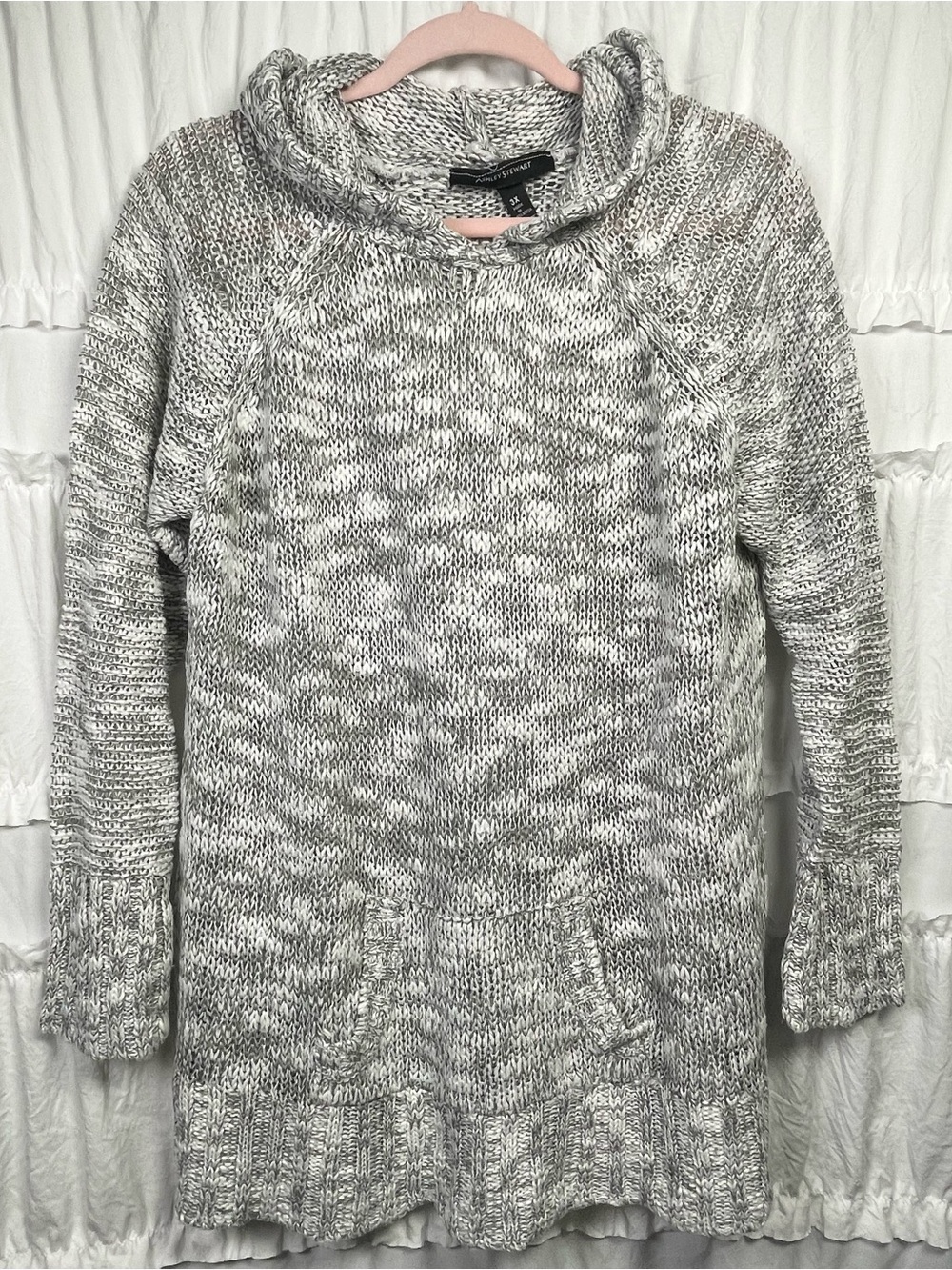 Ashley Stewart Sweater 2X / 3X Gray Marbled Space Dye Knit Hoodie Cozy Pullover